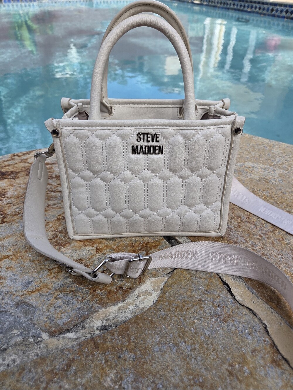 Steve Madden BNIKO Quilted Satchel Crossbody Bag Guitar Strap